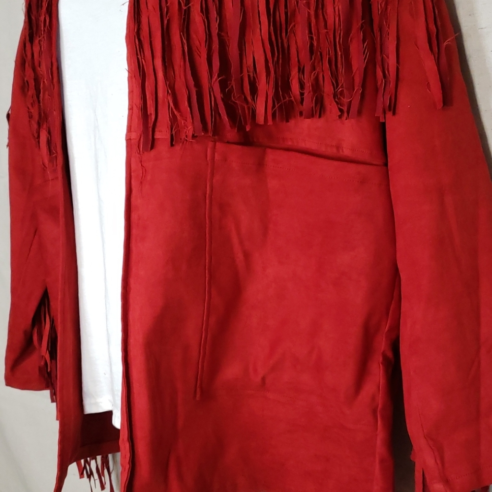 Fringed Red Suede Jacket - Picture 2 of 3